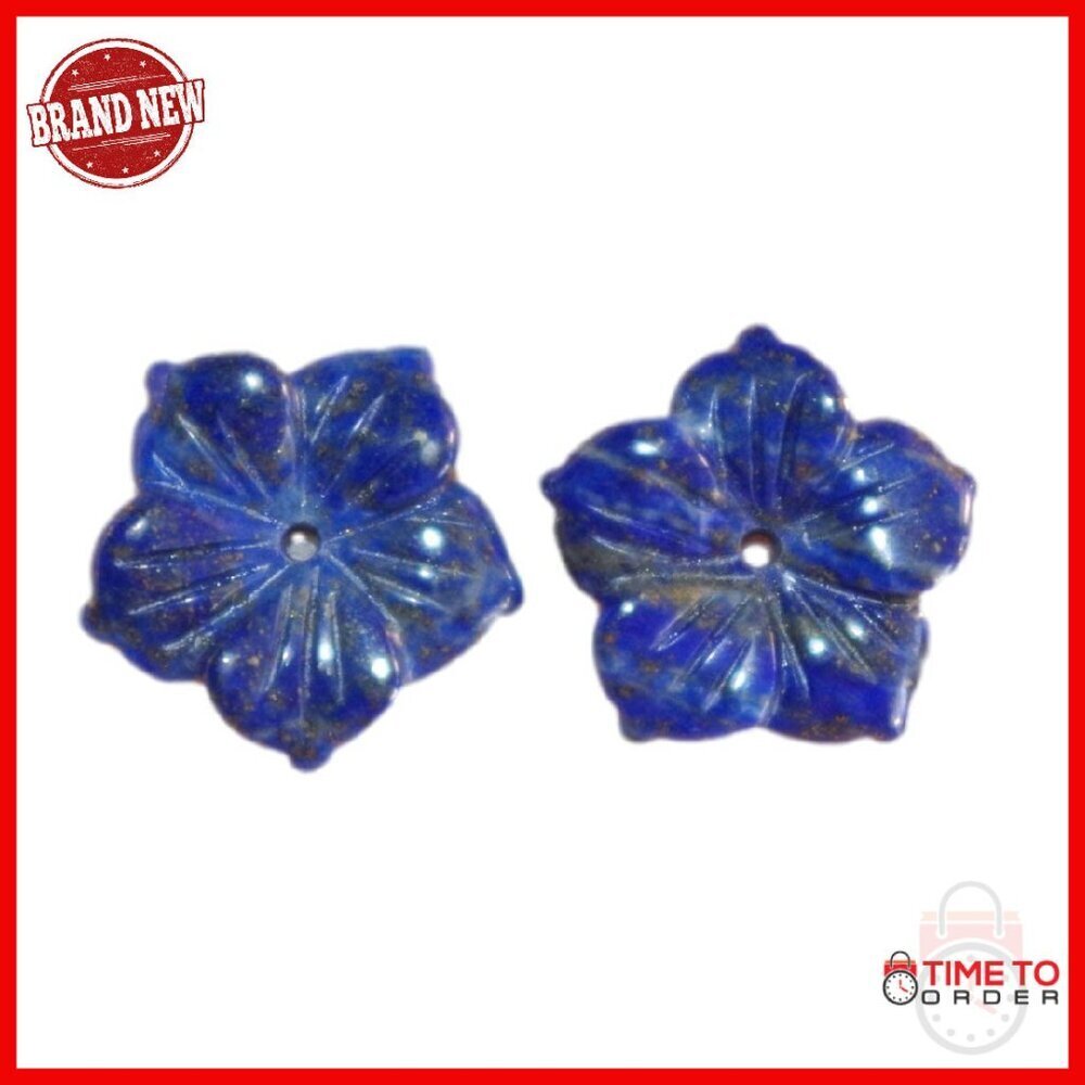 15mm Genuine Lapis Lazuli Carved Flower Earring Jackets For Studs